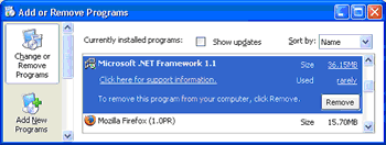 Add/Remove programs screenshot